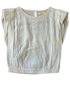 fanco ivory white linen top with shoulder pads